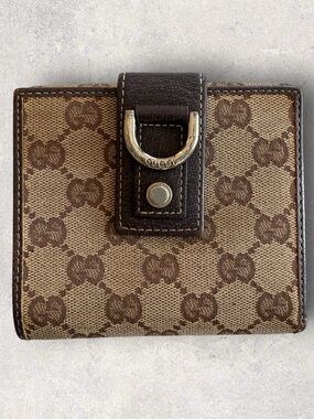 Gucci Brown GG Canvas Snap Closure Wallet with D-Ring
